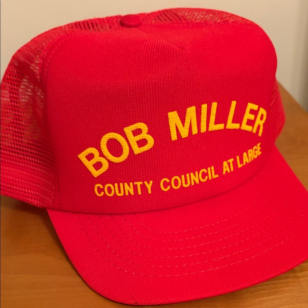 Vintage red mesh classic trucker hat political candidate cap for city council